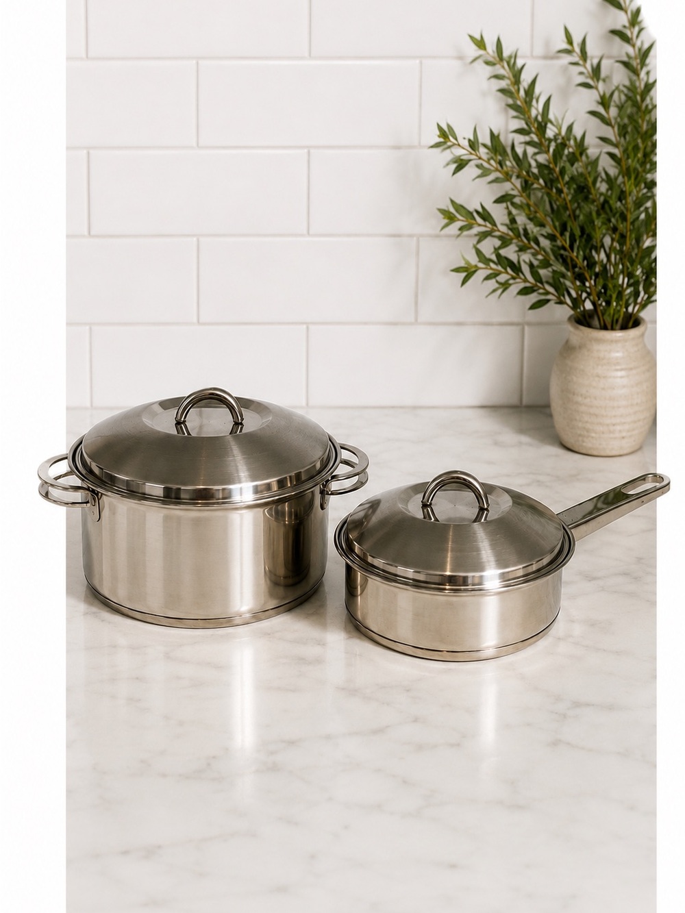 Vtg Tramontina Fundo Triplo 400 Stainless Steel Cookware Set Pot Pan Lid Brazil